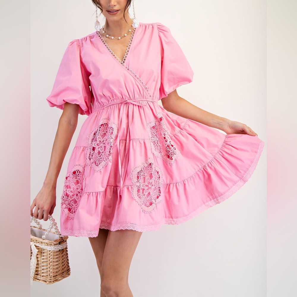 COTTON POPLIN LACE MIX WOVEN DRESS